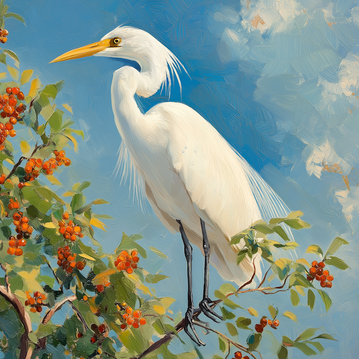A painting of an egret