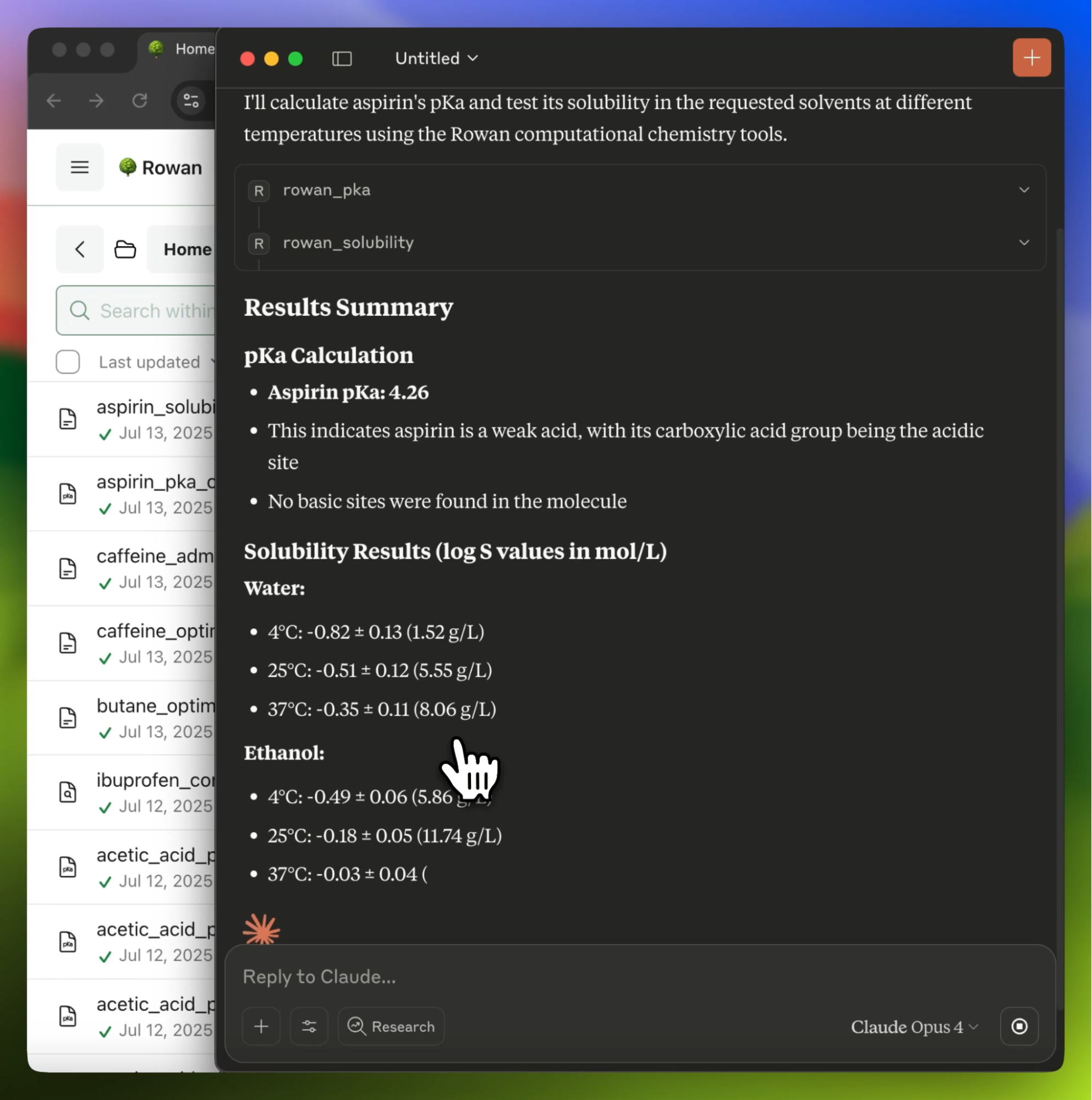 A screenshot of Claude using Rowan MCP.