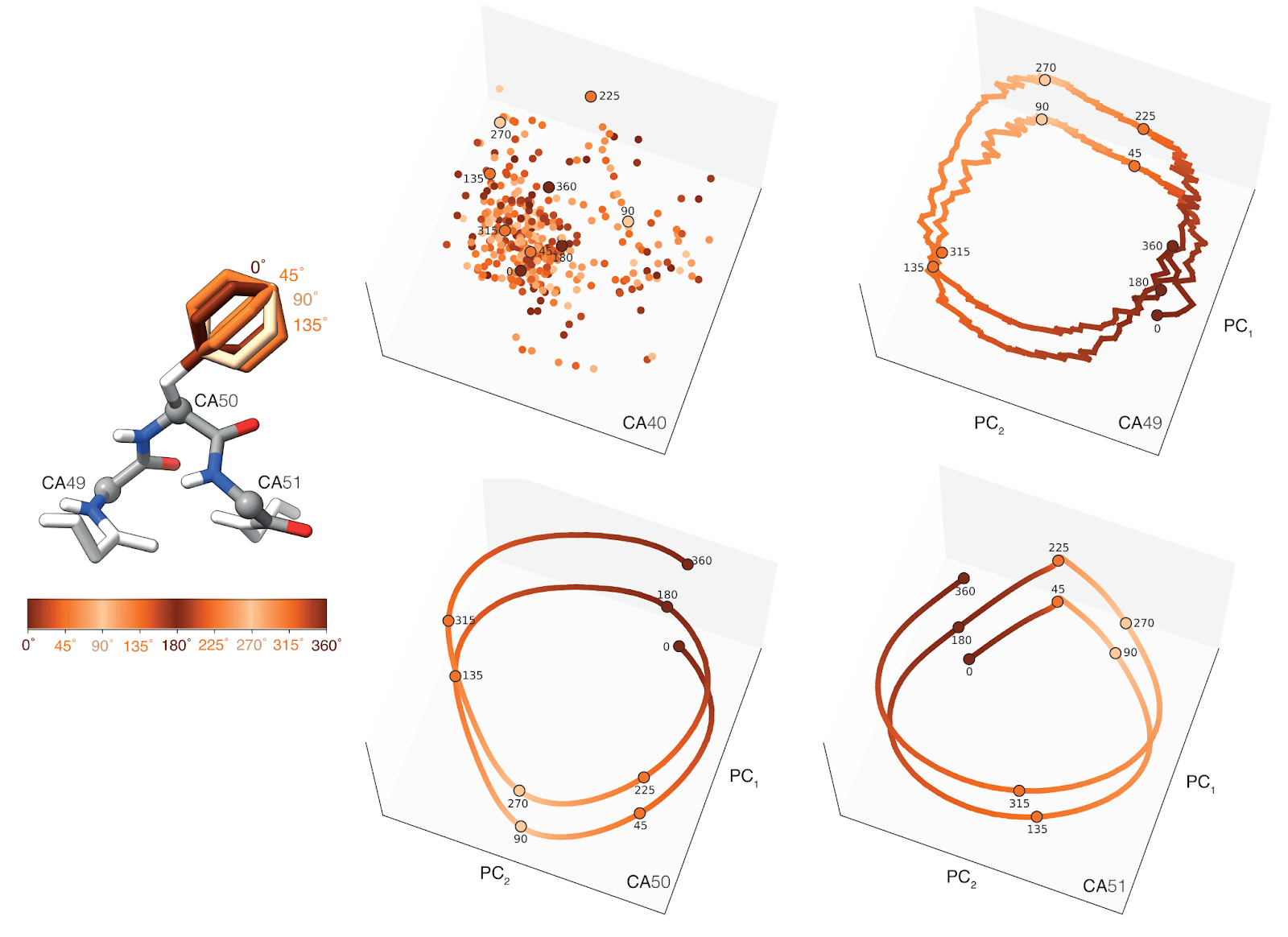 AFM descriptors change smoothly upon sidechain rotation.