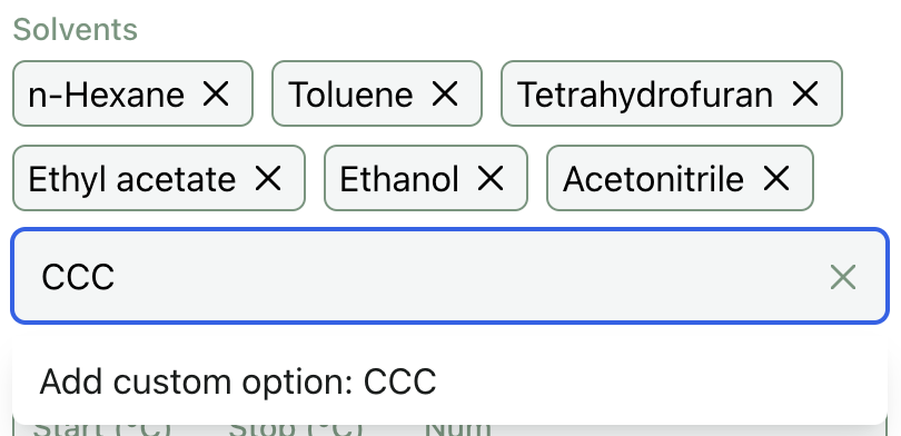 Solvent selection component in Rowan's solubility workflow