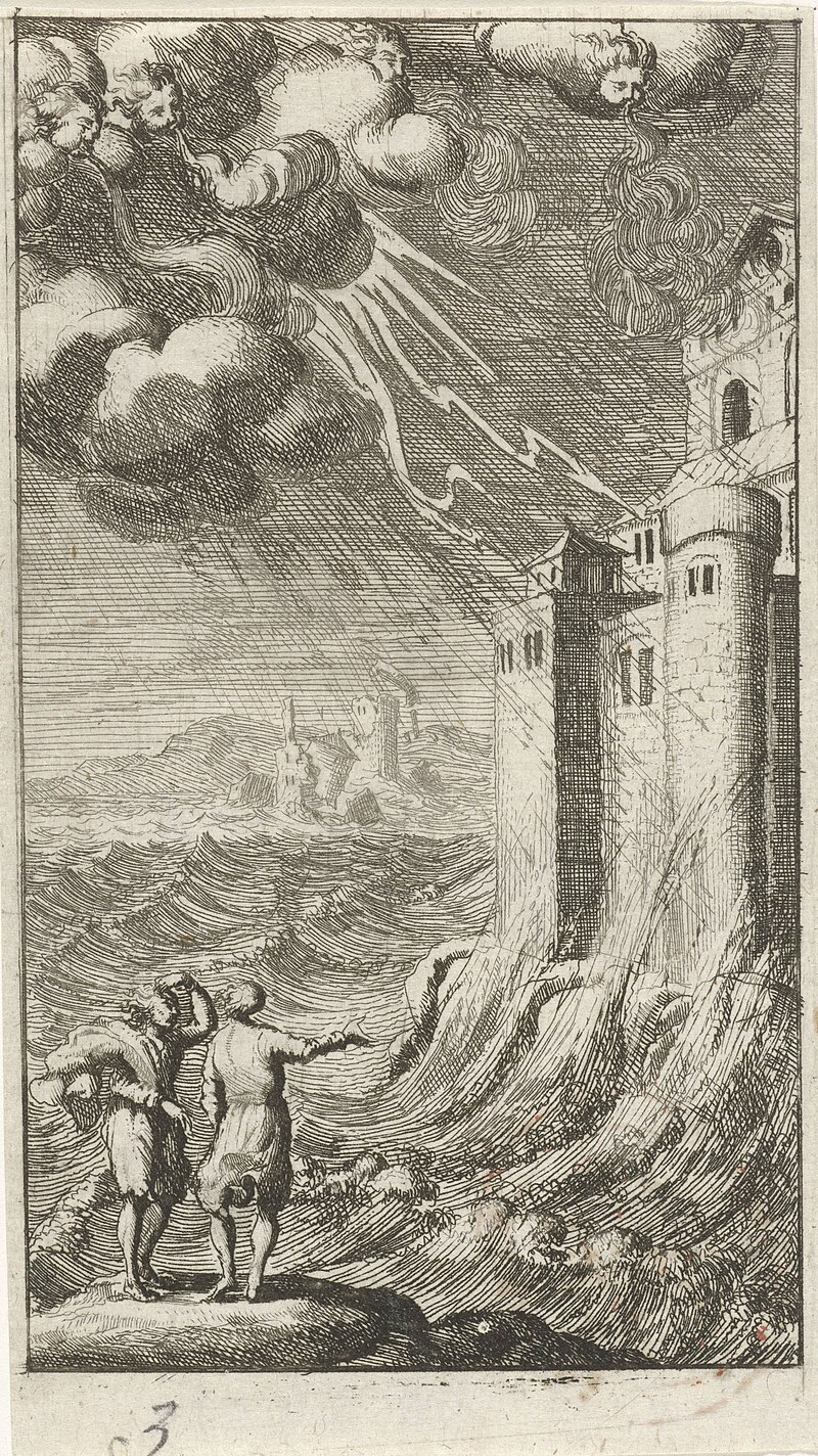 An illustration of the Parable of the Wise Builder and the Foolish Builder