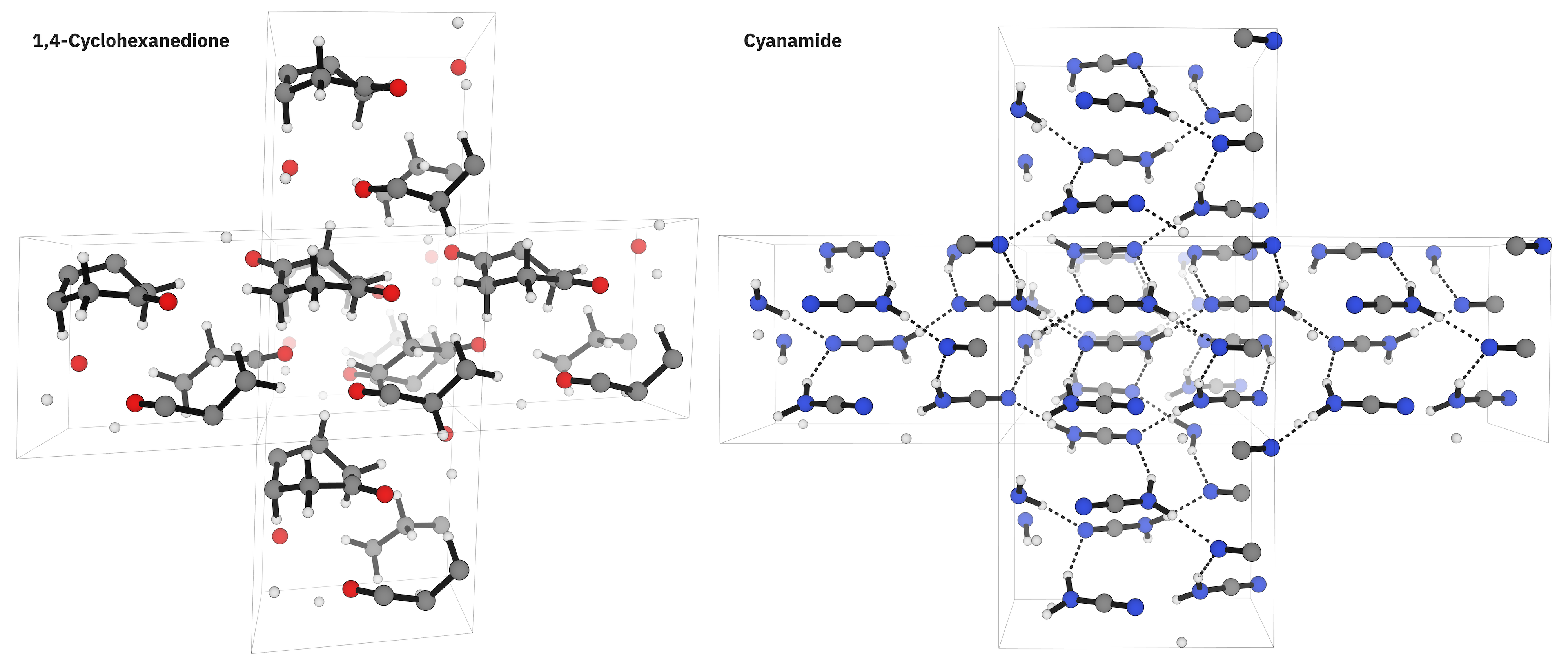 1,4-cyclohexanedione and cyanamide structures from the X23b benchmark set.