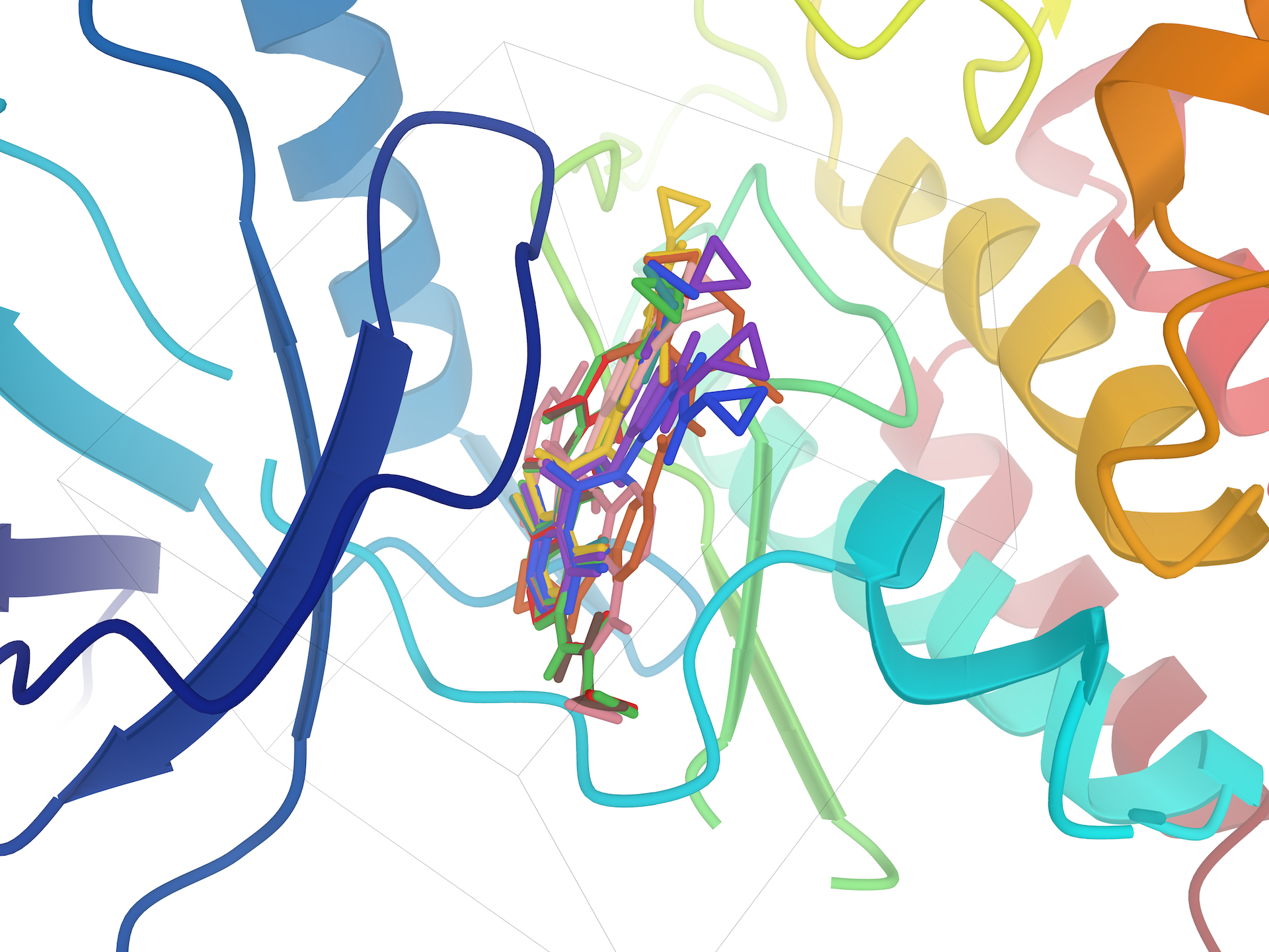 Compounds redocked into a protein with Rowan's strain-corrected docking worfklow