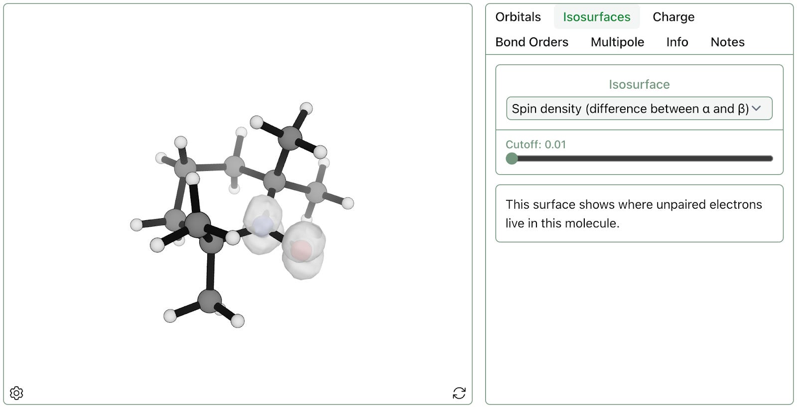 A spin density isosurface for TEMPO